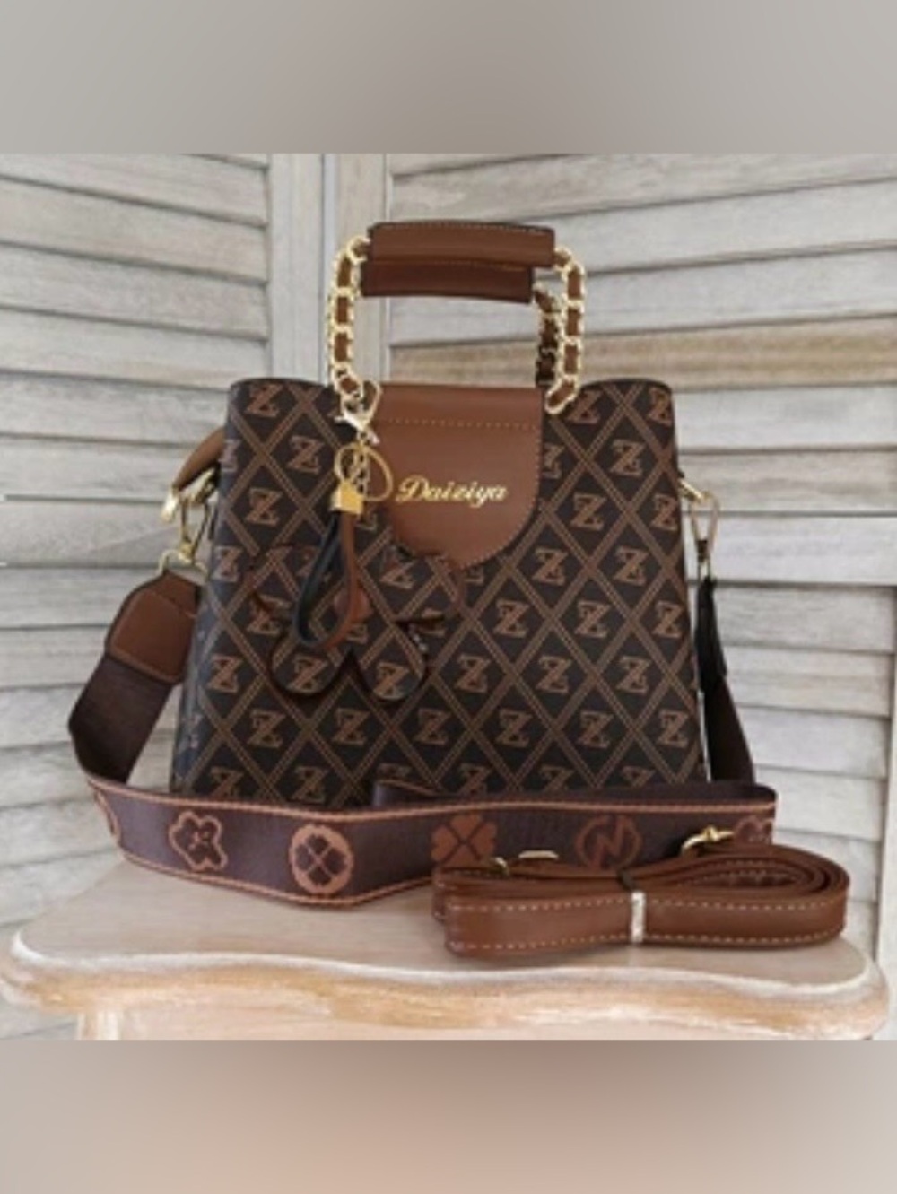 Brown Monogram Satchel, Chain Handles, Guitar Strap, Standard Strap & Bag Charm - Picture 3 of 10